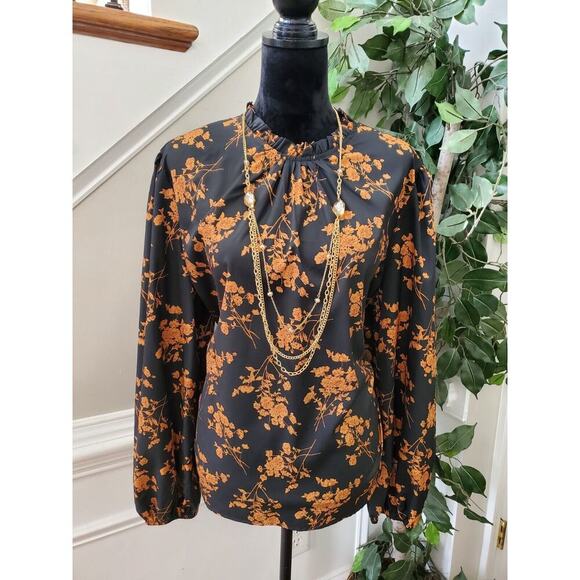 Sheln Women's Black Floral Polyester Long Sleeve Round Neck Pullover Blouse 2XL - Picture 11 of 11